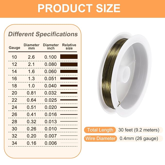 HARFINGTON 30ft Jewelry Wire, 26 Gauge Brass Craft Soft Metal Tarnish Resistant - Image 2