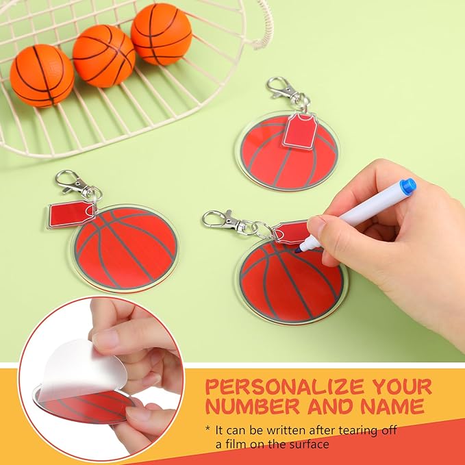 Cunno 36 Pcs Basketball Baseball Softball Tennis Acrylic Keychain Blank Kit 12 Acrylic Keyring 12 Swivel Snap Hook Keychain(Basketball, 1.6 x 0.8 Inch)