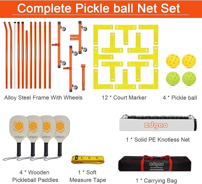 Zdgao Pickleball Set with Net for Driveway, 22 FT Regulation Size Pickle Ball - Image 8