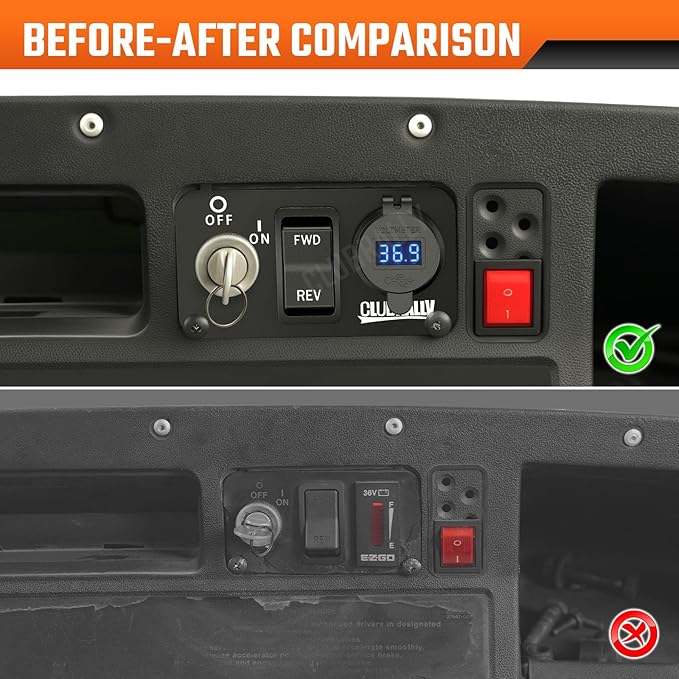 EZGO Key Switch Plate with Forward Reverse Switch, DC 9V-48V 3.1A Fast Charge Dual USB Charger, LED Digital Voltmeter, Fit Electric EZGO TXT, Medalist, PDS Golf Carts((Black/Red))