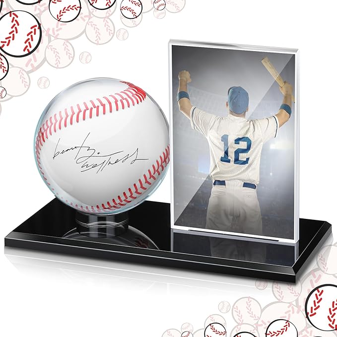 DoubleFill Acrylic Baseball Display Case for Ball and Cards Clear Base Ball Holder Ring Stand Set Centerpieces Protector Memorabilia Showcase for Official Size Baseball Tennis(Small)