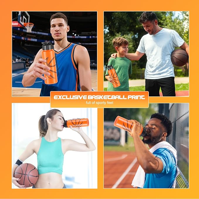 Olgaa 16 Pcs Basketball Water Bottle Bulk 20 oz Basketball Reusable Water Drink Bottles Sports Accessories for Party Favor Players Lovers Team Gifts