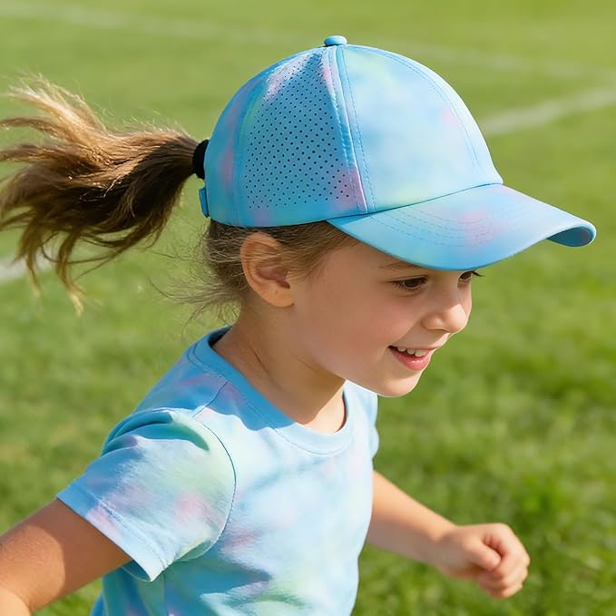 Little Girls Criss Cross Ponytail Hat Toddler Reflective Baseball Cap Kids Quick Dry Summer Sports Hats Age 3-8