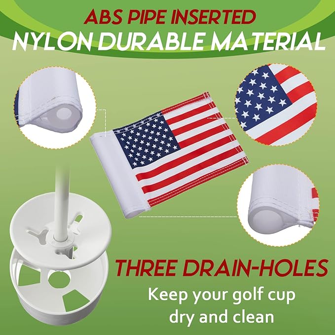 Meooeck 4 Pack Golf Flagstick 3ft Putting Green Pin Flag and Hole Cup Set for Yard Portable 2 Section Fiberglass Mini Golf Set for Driving Range Backyard, Double-side American Flag