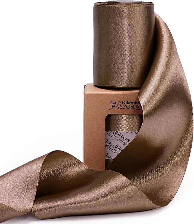 LaRibbons Brown Satin Ribbon 3 Inch 10 Yards Double Faced Luxury Mocha Silk by LaRibbons