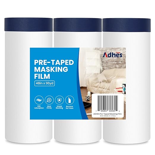 ADHES Painters Plastic with Tape, 48 inch x 90 feet x 3 Rolls Painters Tape by ADHESTAPEPERSUITOFPERFECTION