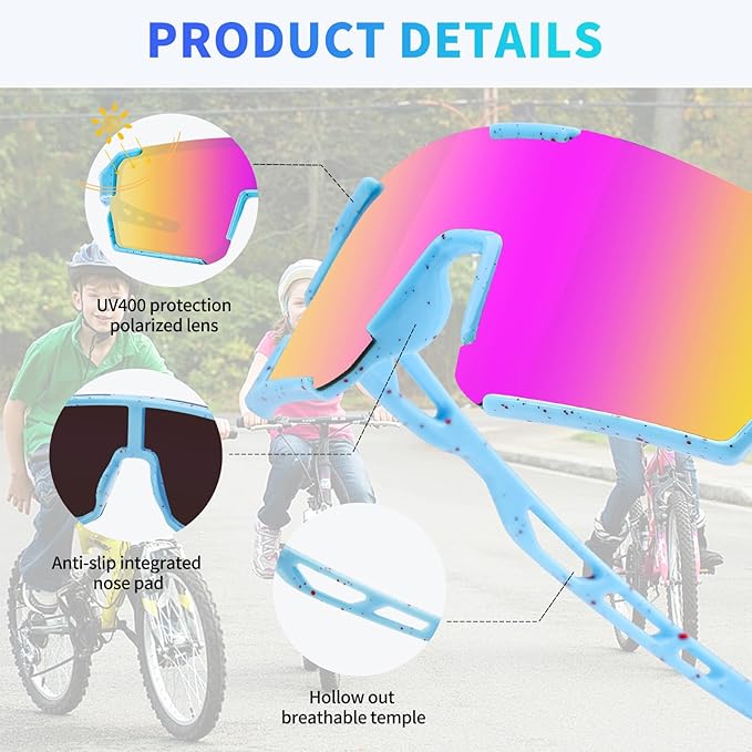 YDAOWKN Kids Sunglasses Youth Baseball Sunglasses Boys Girls Softball Cycling UV400 Protection Sports Goggles