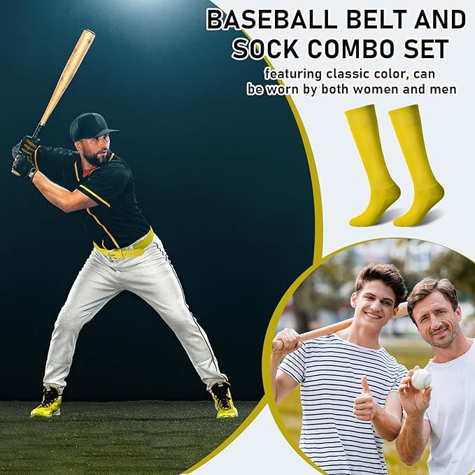 Zhanmai Baseball Belt and Socks Combo, Adjustable Elastic Belt and Softball Socks, Multiple Sizes for Youth Boys Girls, Adult