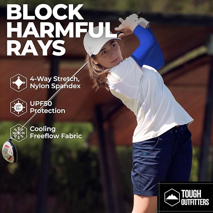 Tough Outdoors UV Arm Sleeves for Men Women - Sun Protection Sleeves - Compression Golf Baseball Cooling Tattoo Arm Sleeve