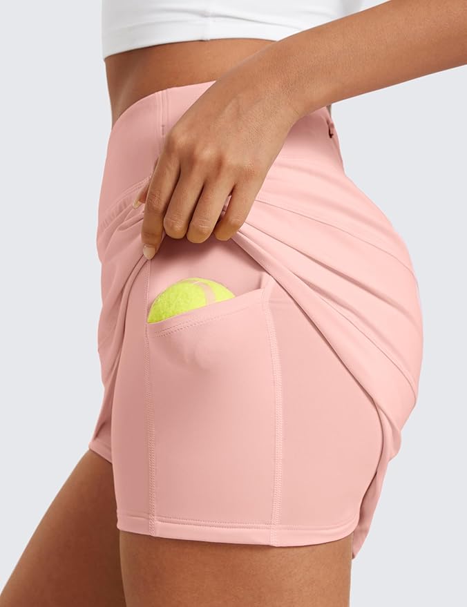 CRZ YOGA High Waisted A line Golf Skirts for Women - Mini Lined Tennis Casual Work Skorts with 3 Pockets