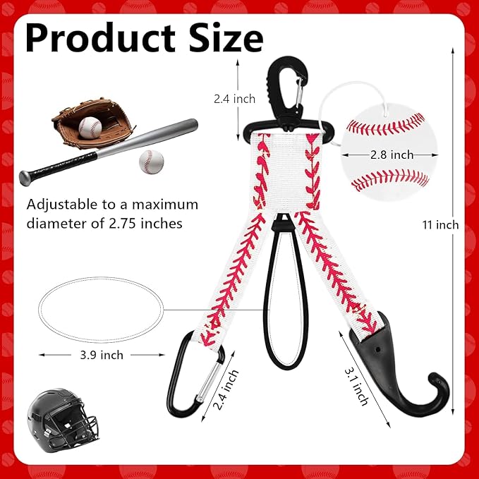 Eyourlife Dugout Organizer Fence Hooks Baseball Softball Gift for Bag Backpack Glove Helmet Drinking Bottle Hanging with Name Luggage Tags Charms Team Gifts for Coach Mom (6set White Softball)
