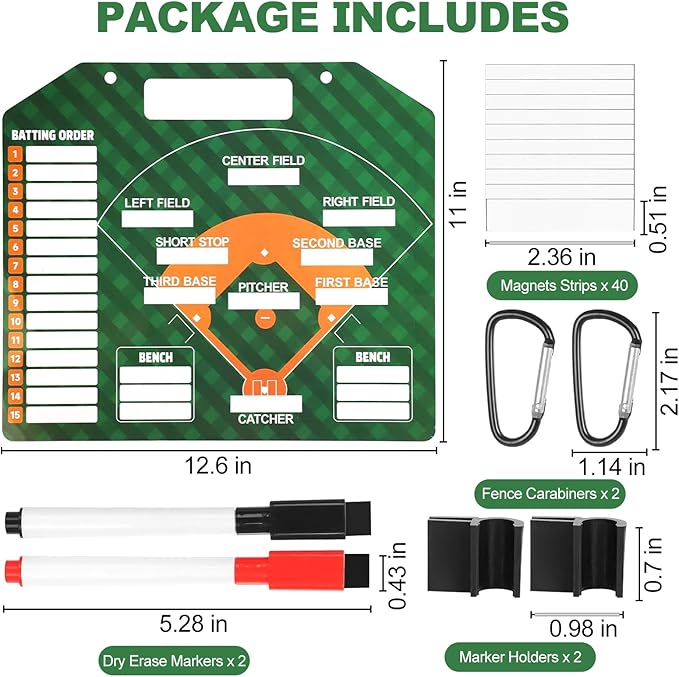 Magnetic Baseball Lineup Board for Dugout, Dry Erase Coach Lineup Board, Baseball Coaching Board, Baseball Clipboard for Coaches with 40 Lineup Cards, Baseball Coaching Accessories