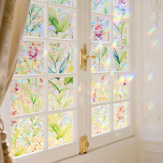 Donox Decorative Window Privacy Film, 3D Floral Stained Glass Window Film - Image 6