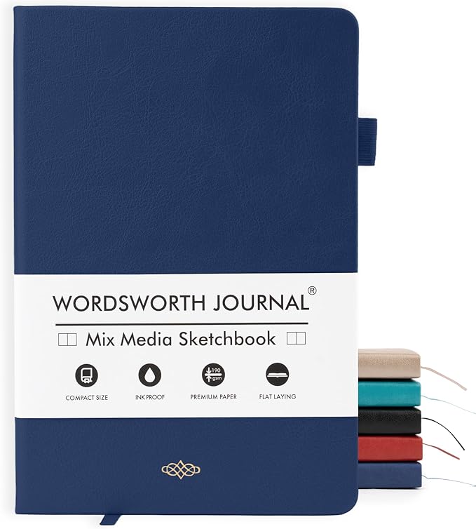 Wordsworth & Black A5 Mixed Media Journal 96 Mix Pages, Hardcover Leather by WordsworthBlack