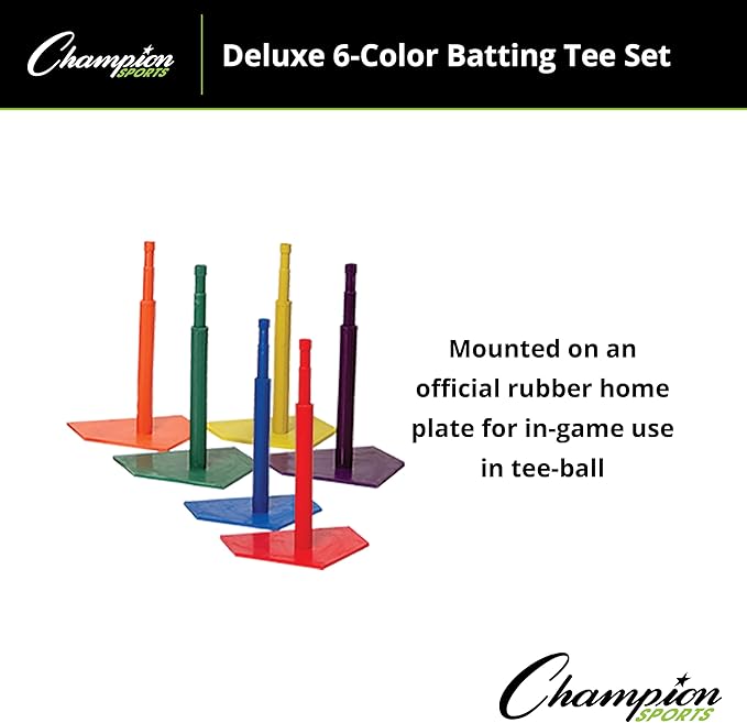 Champion Sports Deluxe Batting Tee – Adjustable Rubber Baseball & Softball Tee on Home Plate, Multiple Styles