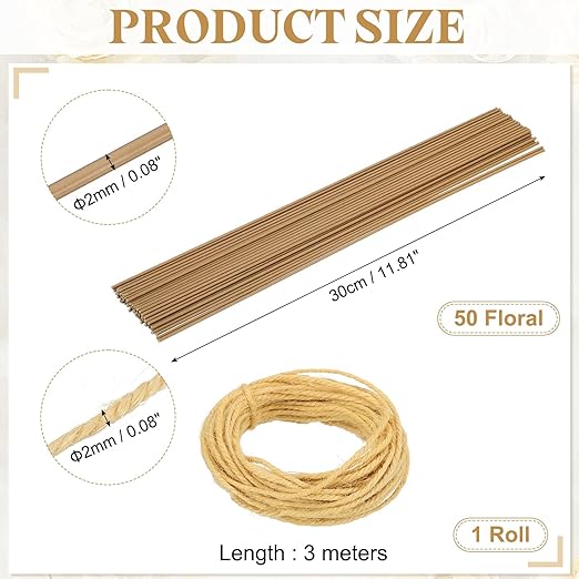 uxcell 50Pcs 2 Gauge Floral Wire, 11.81" Length Flower Stem Wires - Image 2