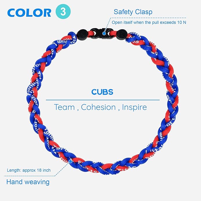 3 pcs Baseball Rope Necklaces, League Team Colors Braided Necklace, Baseball Team Gifts