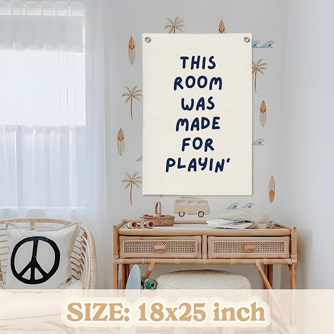 Playroom Wall Decor Linen Canvas Banner, This Room Was Made - Image 2