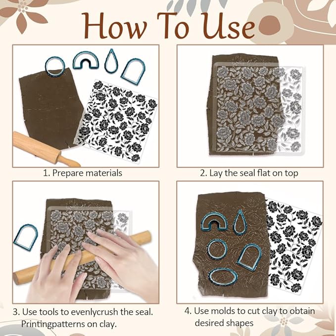 CHGCRAFT Peony Polymer Clay Texture Sheets Peony Silicone Clay Texture Stamp - Image 3