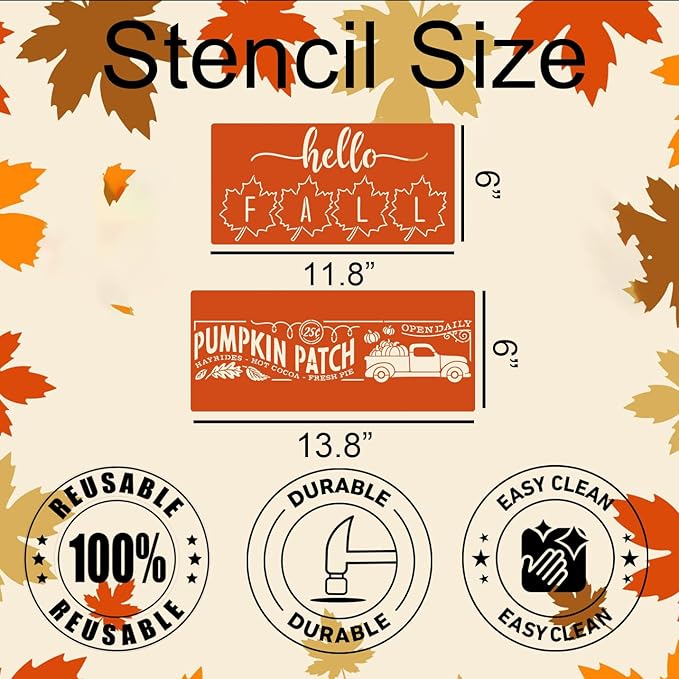 Fall Stencils for Painting on Wood Pumpkin Thanksgiving Stencil Reusable Hello - Image 2