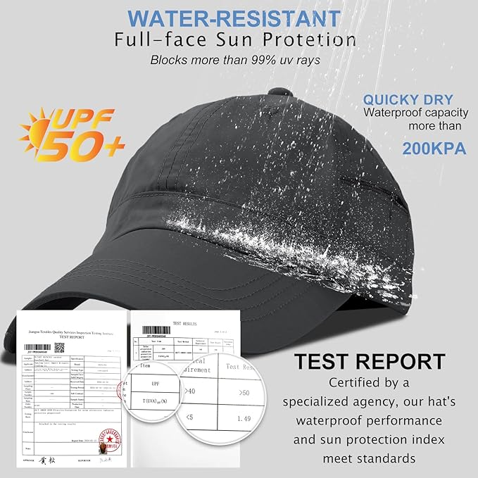 Mens Water-Resistant Baseball Cap Womens Rain Hat Foldable Outdoor Running Sun Fishing hat