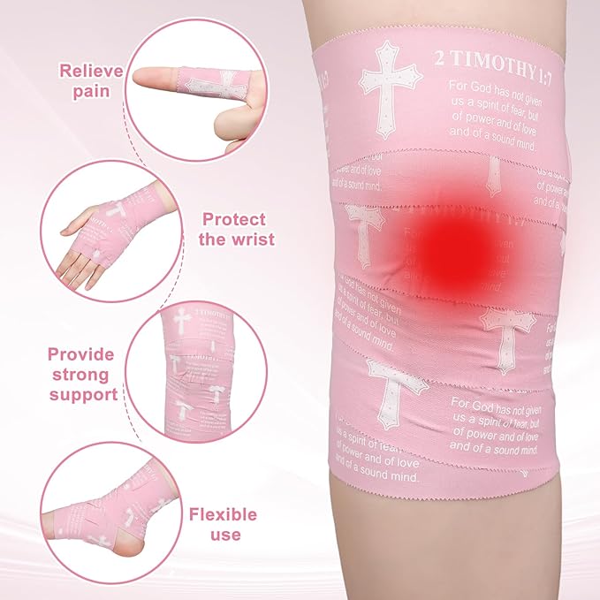 MiniInflat 2 Pcs Christian Cross Athletic Tape Sports Tape 2in x 23ft Religion Jesus Wrist Wrap for Soccer Football Baseball, Gift for Graduation Teacher Nurses Week Pentecost(Pink,2 Timothy 1:7)