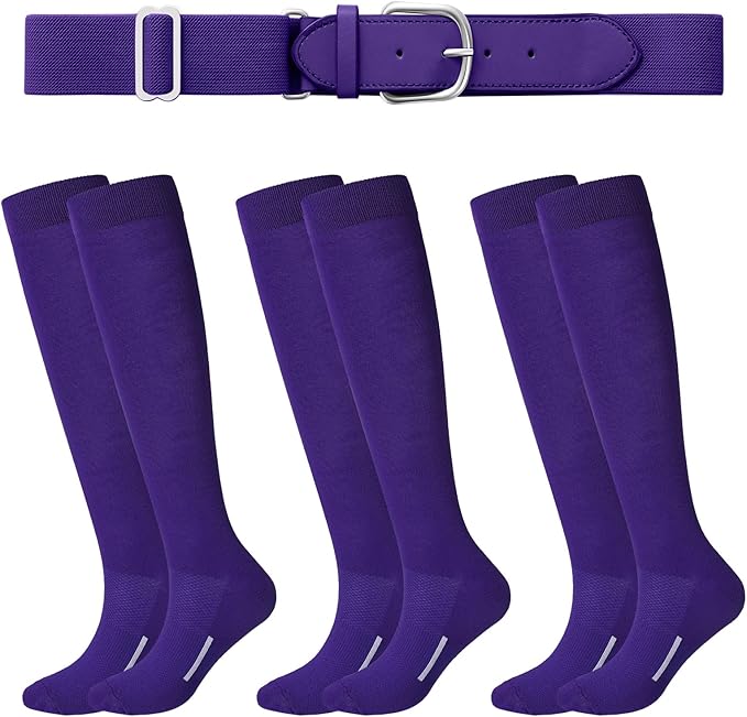 Haysandy Baseball or Softball Sock and Belt Combo Set 3 Football Baseball Socks with Softball Belt for Youth Boys Kids