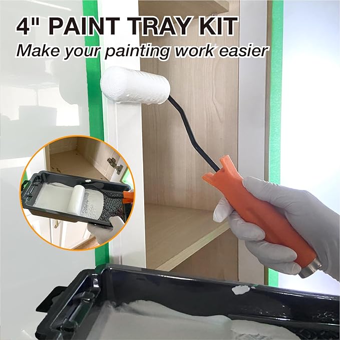 4-inch Paint Roller Tray Set, Foam & Microfiber Paint Roller, Roller Frame - Image 3