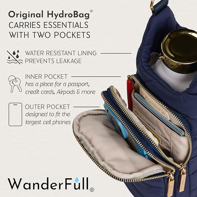 WanderFull® Original HydroBag® Collection, Water Bottle Holder, Gift for Women, Mom, Girlfriend, w/Strap & Phone Pocket, Hands-Free Crossbody Water Bottle Bag