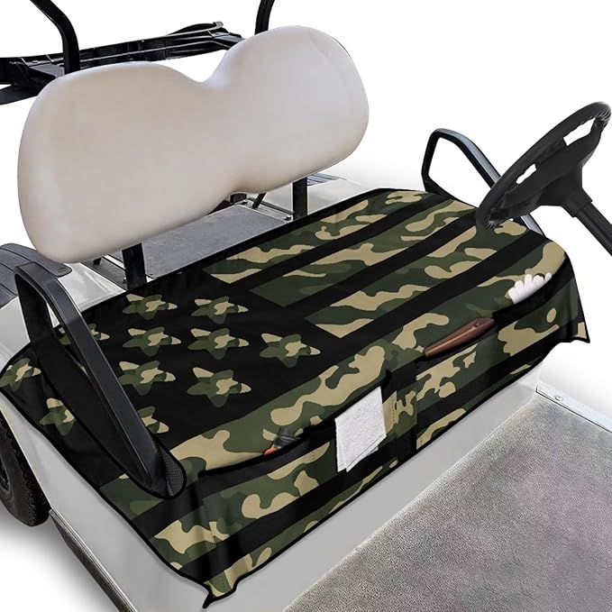 Golf Cart Seat Covers, Universal Golf Cart Seat Towel Blanket with 4 Front Pockets & Nonskid Bottom Fits for Club Car 2 Person Seats Golf Carts