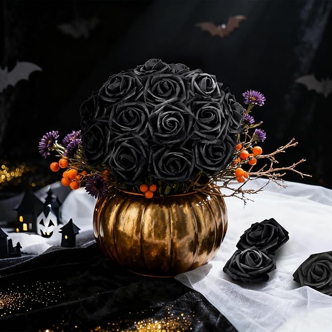 Artificial Flowers Foam Fake Roses 25pcs Black Roses - Image 4