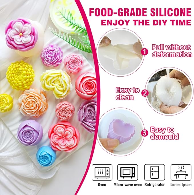6PCS Flower Silicone Molds Set, 3D Rose Flower Silicone Fondant Mold Valentine - Image 5