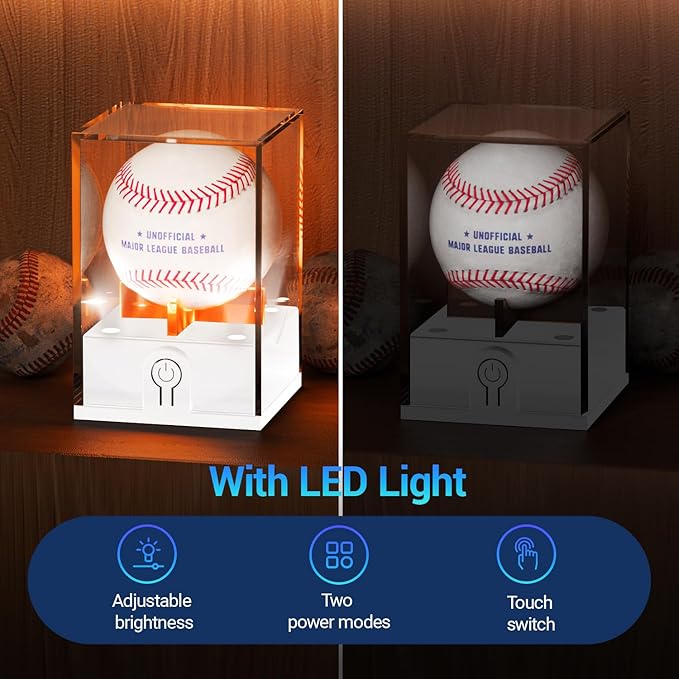 Leshein Acrylic Baseball Display Case with LED Light, UV Protected Holder for Memorabilia