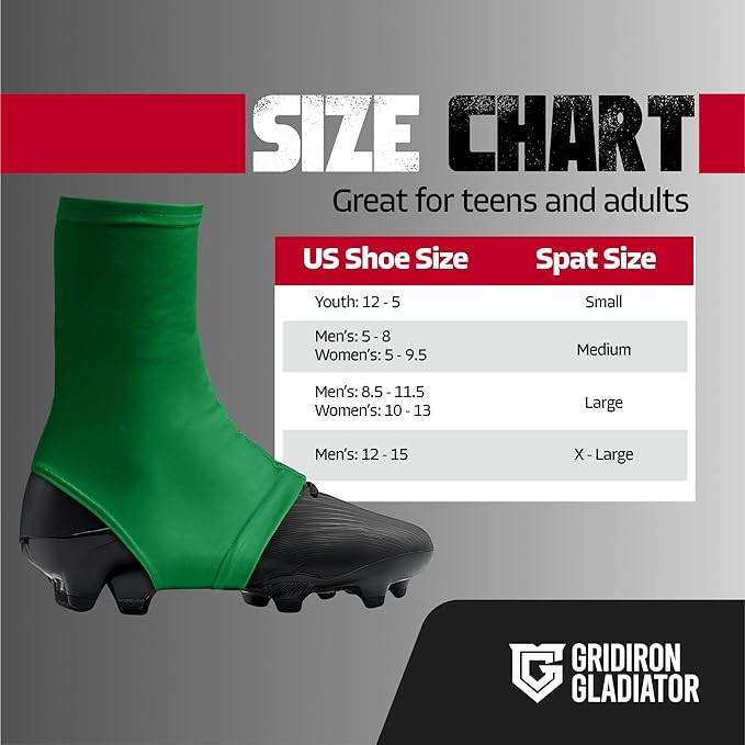 Gridiron Gladiator Football Spats - Spat Cleat Covers for Youth or Adult - Cover Cleats for Baseball Soccer Football - Shoe Sleeves - Sports Gear - Green - Large