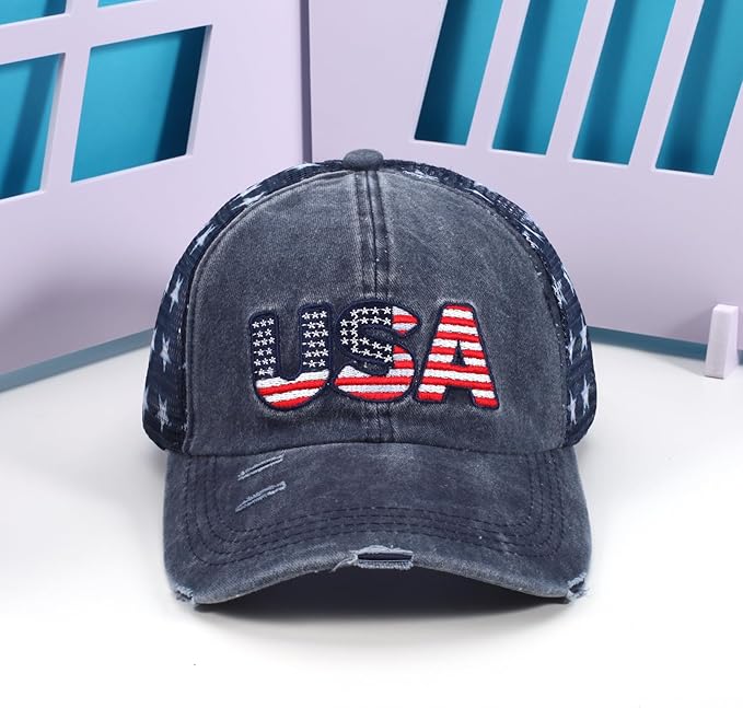 American Flag Hats Love Breast Cancer Adjustable Rhinestone Baseball Cap USA Patriotic Embroidered Baseball Trucker Hat
