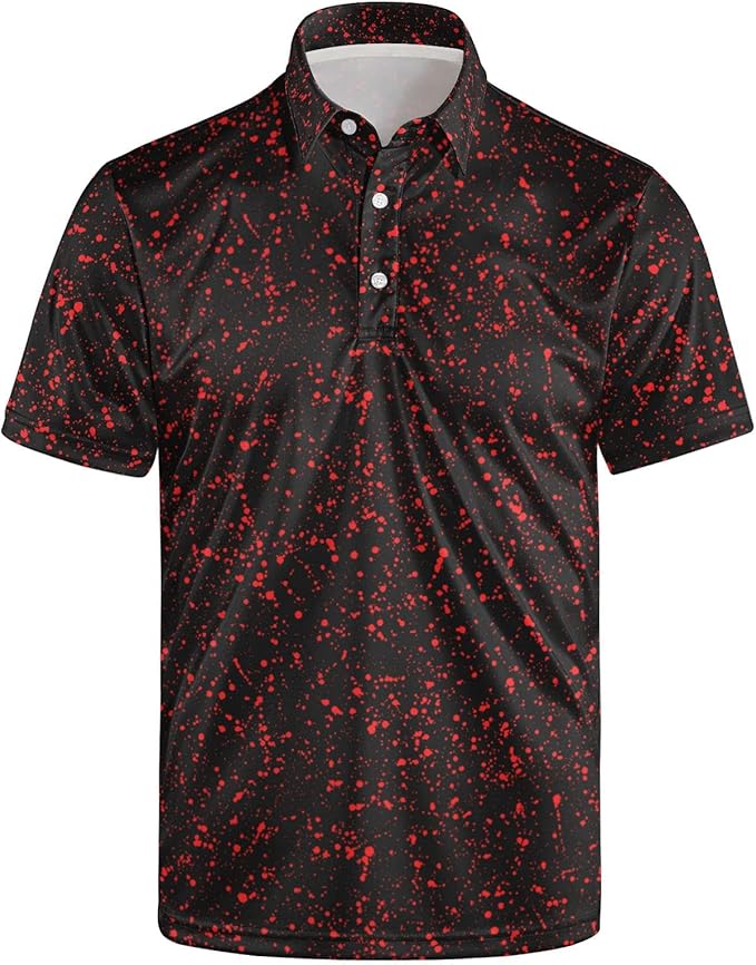 Golf Polo Shirts for Men Funny Print Short Sleeve Golf Shirts Performance Golf Polos