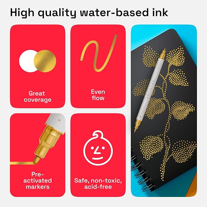 ARTISTRO 5 Gold Dual Tip Brush + Fine Acrylic Paint Markers - Image 4