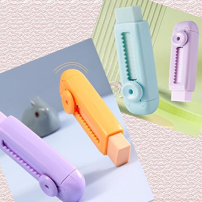 6Pcs Pastel Pencil Rubber Erasers Sliding Retractable Eraser Rectangular Push - Image 5