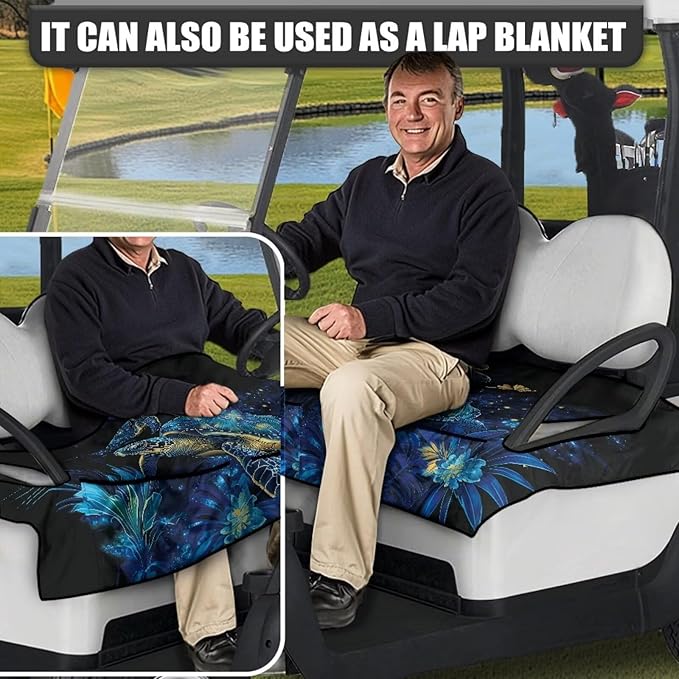Golf Cart Seat Covers, Universal Golf Cart Seat Towel Blanket with 4 Front Pockets & Nonskid Bottom Fits for Club Car 2 Person Seats Golf Carts