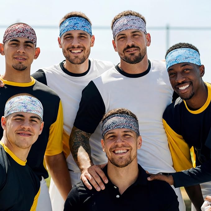 Cuffbow 6 Pcs Baseball Camo Headbands for Women Men, Wide Elastic Sweatband Non-Slip Sports Headband Softball Game Day Hair Accessories Baseball Mom Team Gifts Workout Yoga Running Bandana