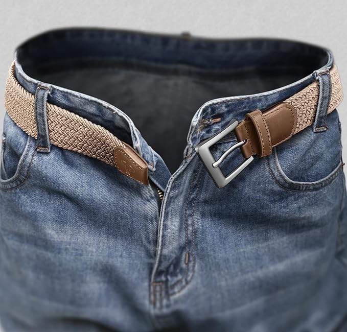 BULLIANT Belt for Men 2Pack,Mens Gift Stretch Braided Web Belt Elastic for Casual Golf Jeans,1 3/8"