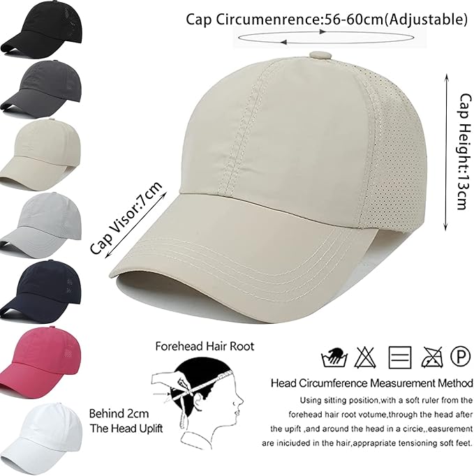 Womens Ponytail Hat Baseball Cap, Adjustable Criss Cross Baseball Cap High Bun Unisex Quick Drying Trucker Hats