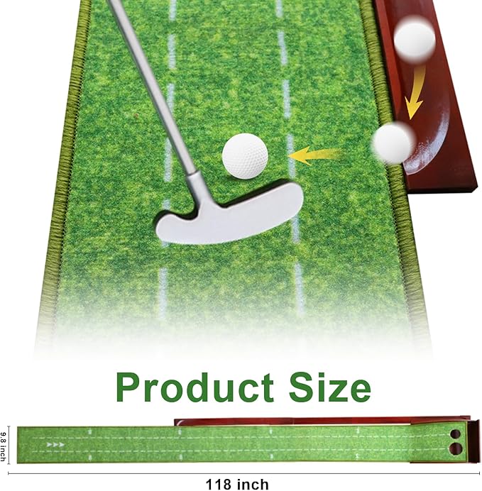 Golf Putting Mat, Practice Golf Putting Green Training Aid for Indoor, Outdoor at Home, Office, Backyard with Putter and Balls 9.84 ft