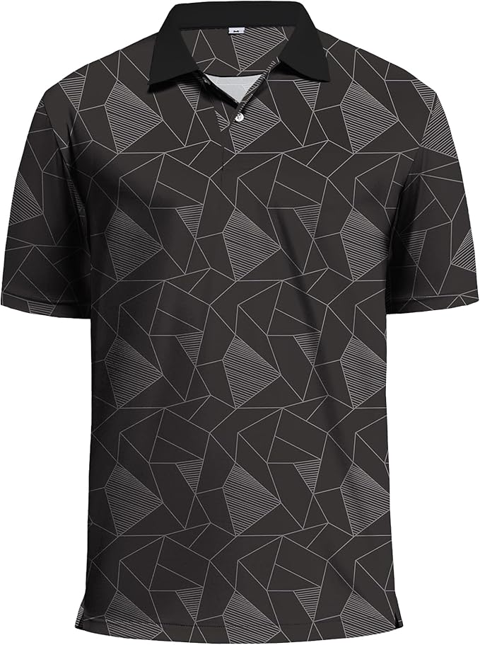 KUYIGO Mens Polo Shirt Quick Dry Moisture Wicking UPF 40+ Performance Printed Short Sleeve Summer Tennis Golf Shirt
