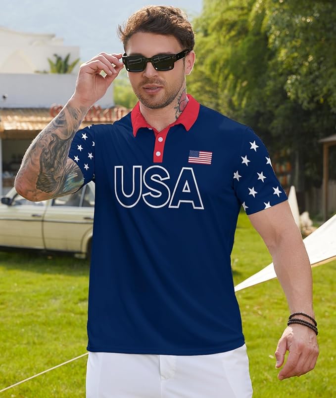 Golf Polo Shirts for Men Funny Print Short Sleeve Golf Shirts Performance Golf Polos