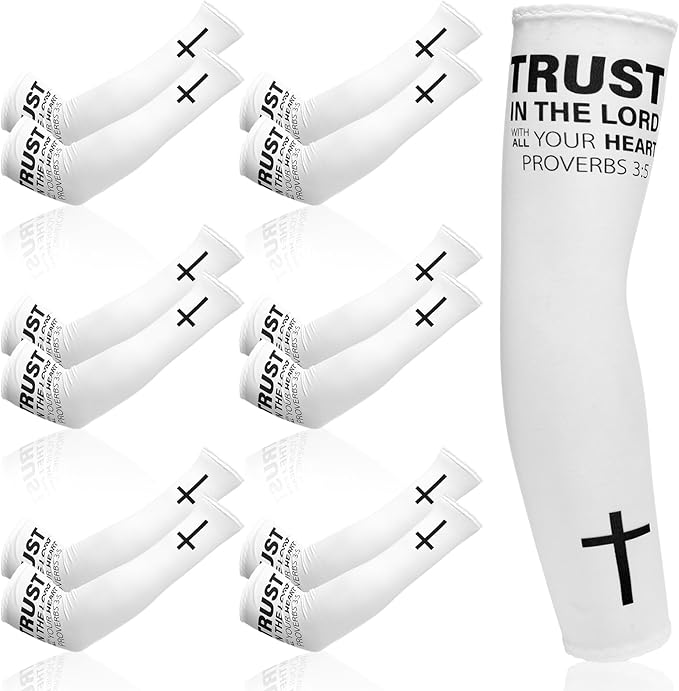Shyyween 6 Pairs Faith Cross Arm Sleeves Religious Compression Arm Sleeves for Men Women Basketball Baseball Football for UV