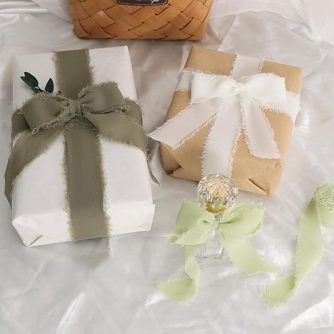 TONIFUL 4 Rolls Silk Chiffon Ribbon, 1-1/2 Inch x 22yds, Handmade Fringe Silk - Image 4