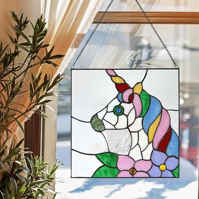 PA0003 Stained Glass Window Panel 12" Wx12 H Window Suncatcher Tiffany Style by HomeBeauty