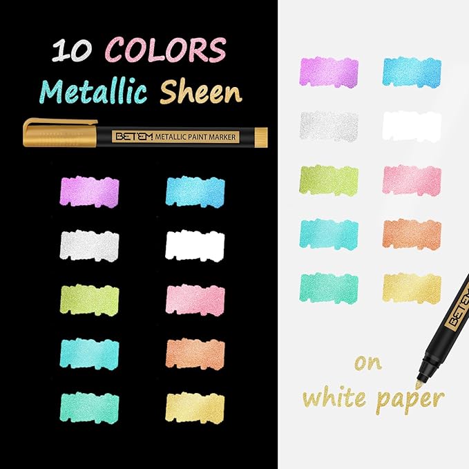 Betem Metallic Paint Markers, 10 Colors Acrylic Paint Metallic Markers - Image 2