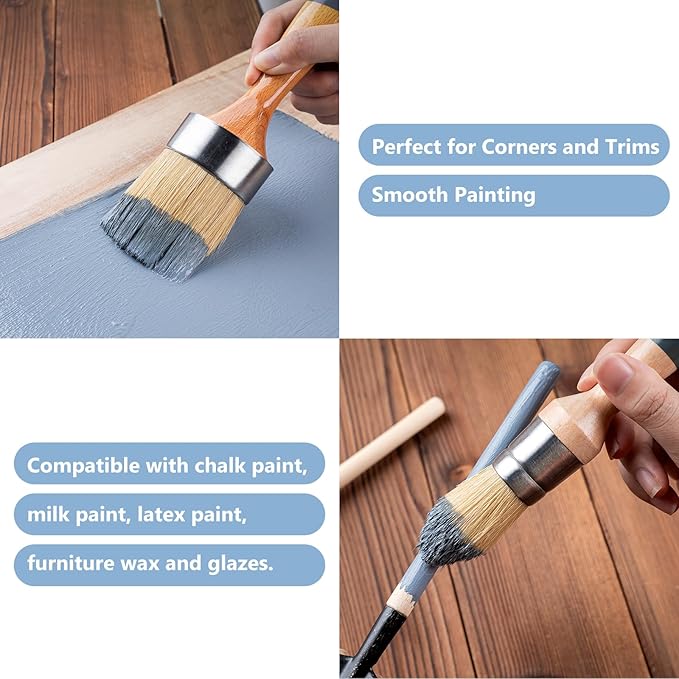 Mister Rui Chalk Paint Brushes, 3 Pack Wax Brush Set, Round Paint Brush Use - Image 3